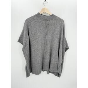 Ann Taylor Women Gray Pointelle Poncho Wool Sweater Pullover Mock Neck Size M